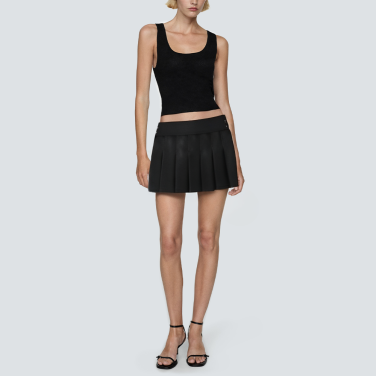 Casual pleated women's leather short skirt