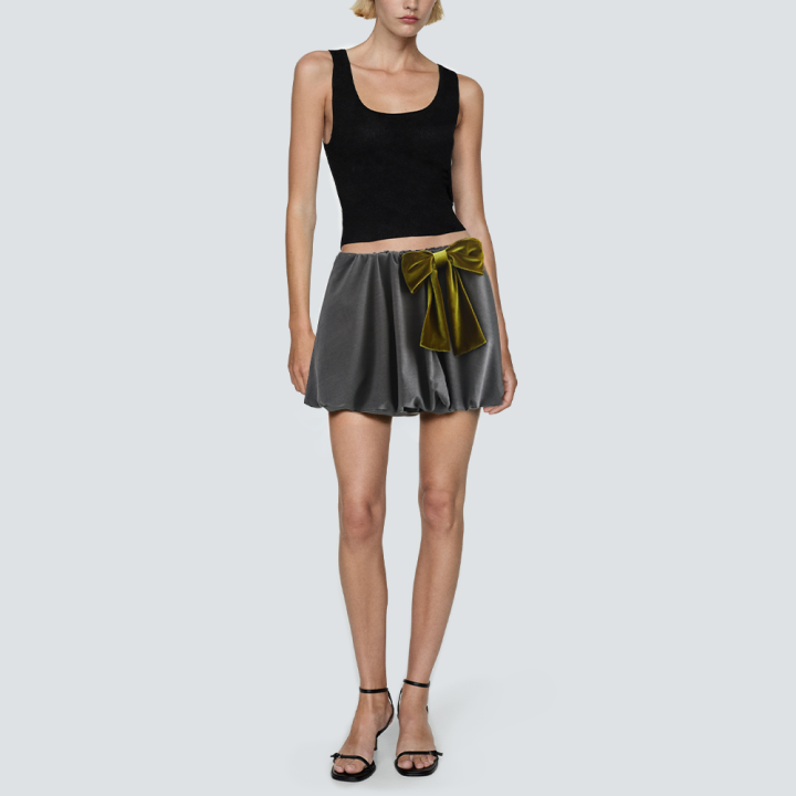 Front bow elastic waist casual ladies short skirt