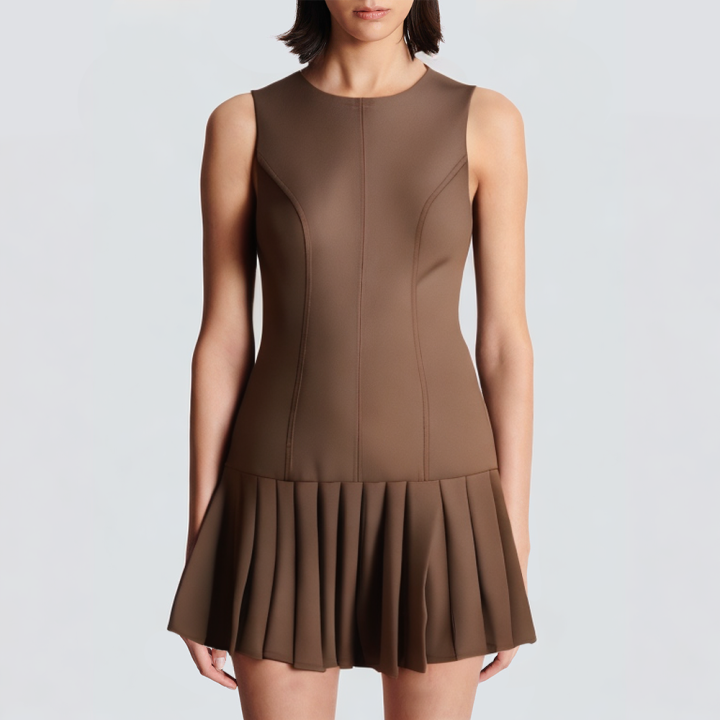 Brown round neck sleeveless casual short dress