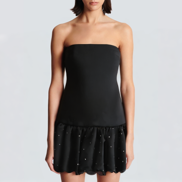 Off-the-shoulder black rhinestone short dress