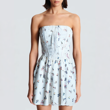 White floral print off-the-shoulder short dress