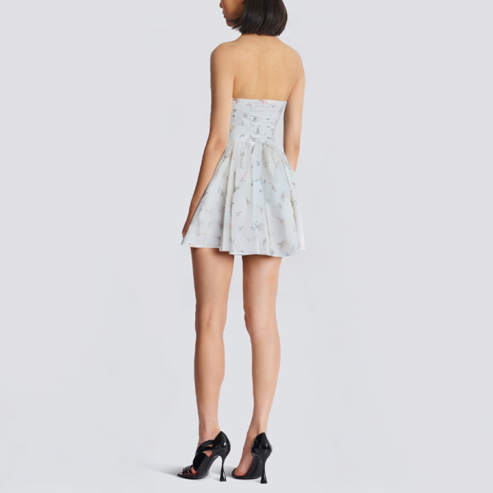 White floral print off-the-shoulder short dress
