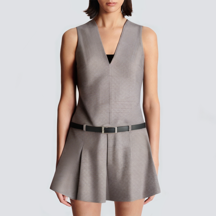 Plaid V-neck sleeveless casual short dress