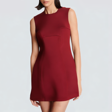 Red round neck sleeveless casual short dress