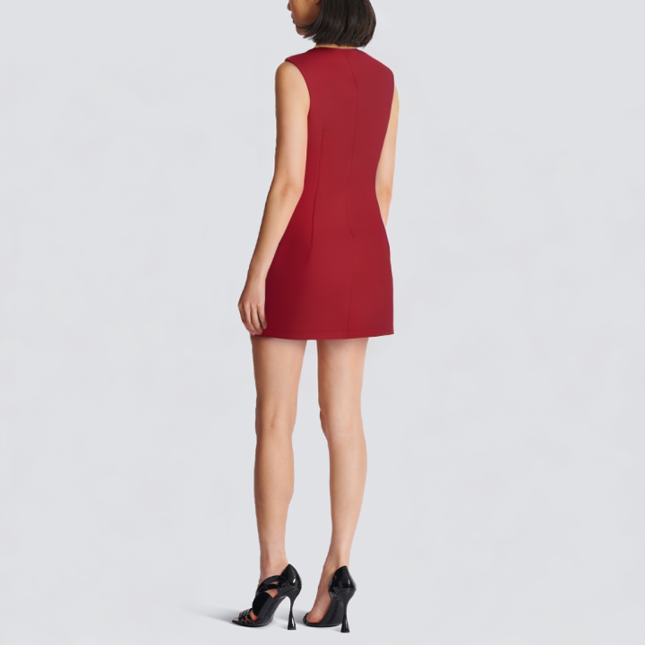 Red round neck sleeveless casual short dress