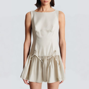Round neck solid color front tie sleeveless short dress