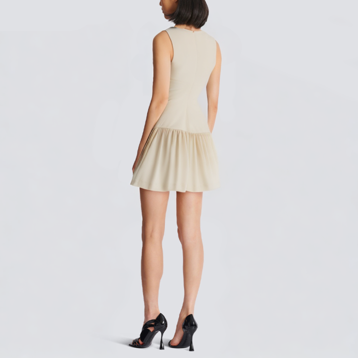 Round neck solid color front tie sleeveless short dress