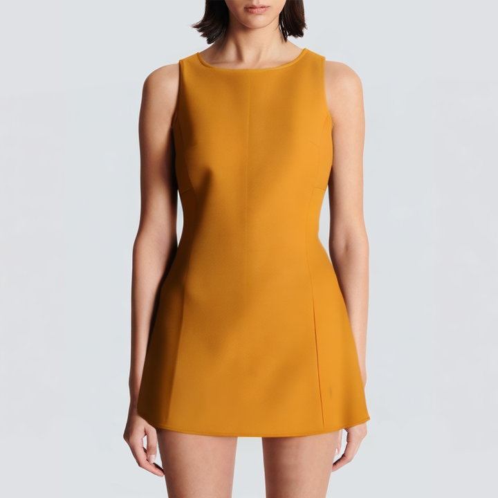 Orange round neck sleeveless casual short dress