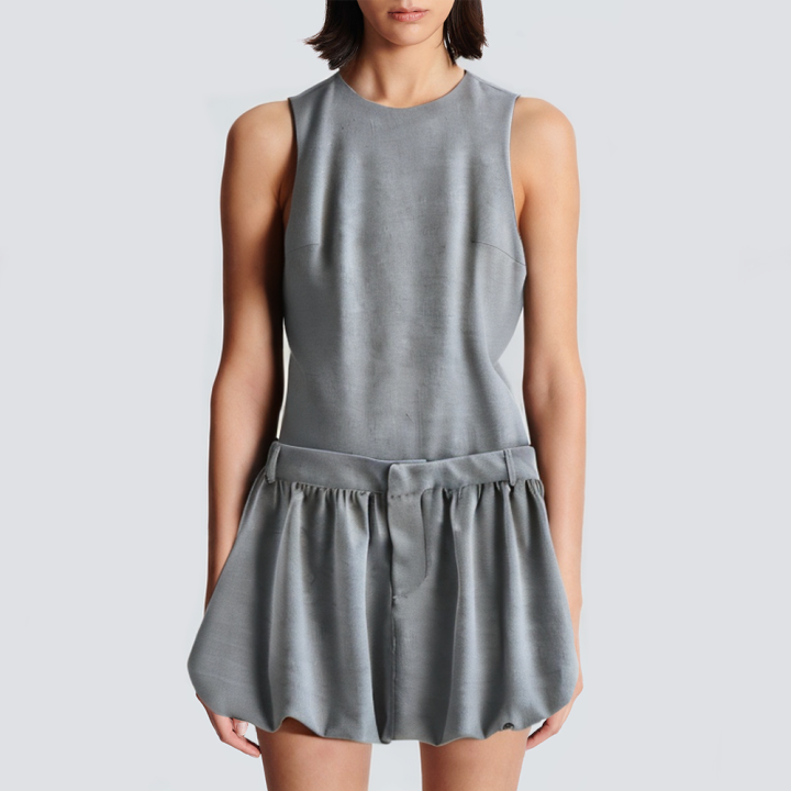 Grey casual round neck sleeveless short dress