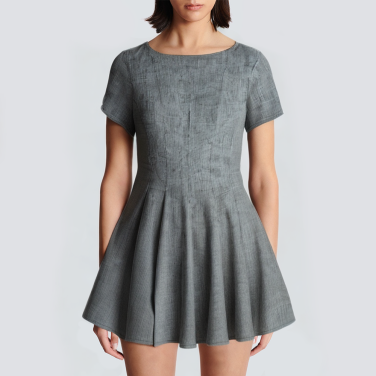 Casual gray round neck short sleeve short dress
