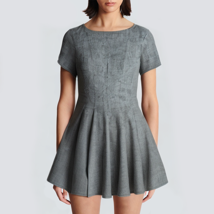 Casual gray round neck short sleeve short dress
