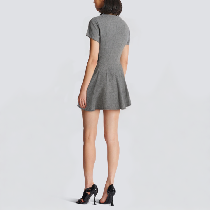 Casual gray round neck short sleeve short dress