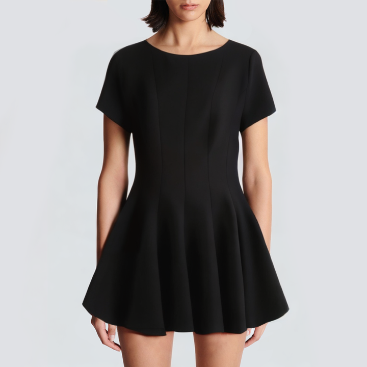 Casual and fashionable black round neck short dress
