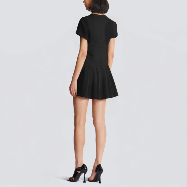 Casual and fashionable black round neck short dress
