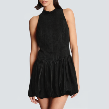 Stand-up collar sleeveless denim black short dress