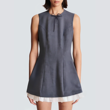Round neck gray front tie sleeveless short dress