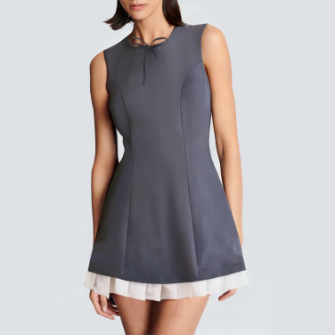 Round neck gray front tie sleeveless short dress
