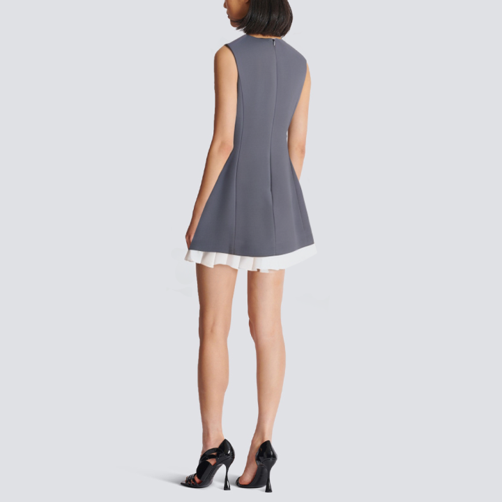 Round neck gray front tie sleeveless short dress