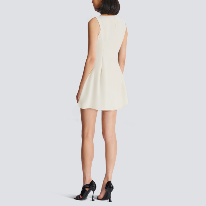 Round neck beige front lace-up short dress