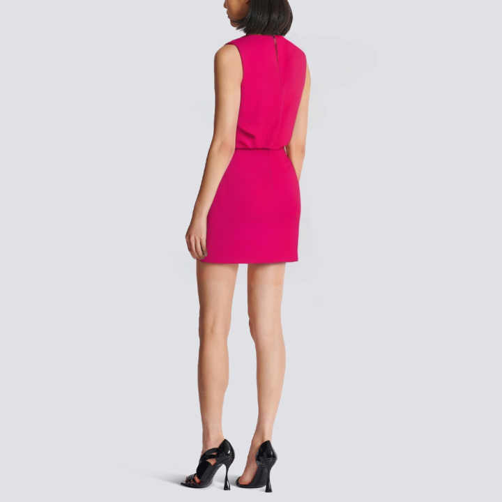 Round neck red pleated short dress