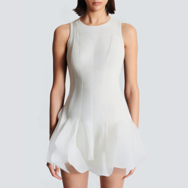 White sleeveless back zipper short dress
