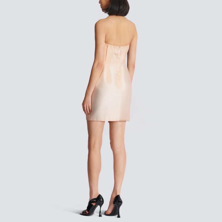 Strapless solid color front tie short dress