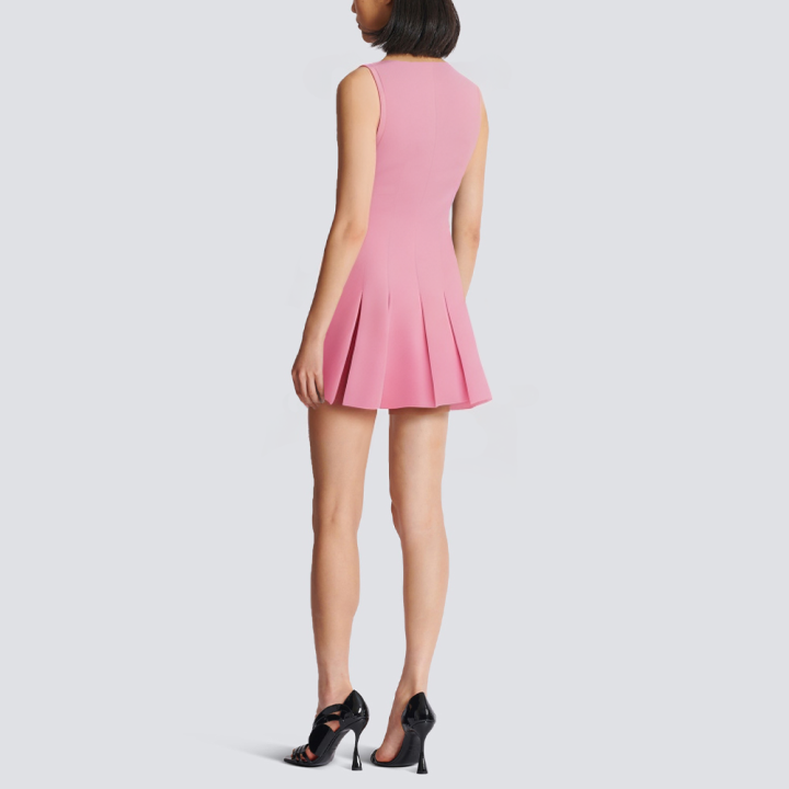 Round neck front pocket pink short dress