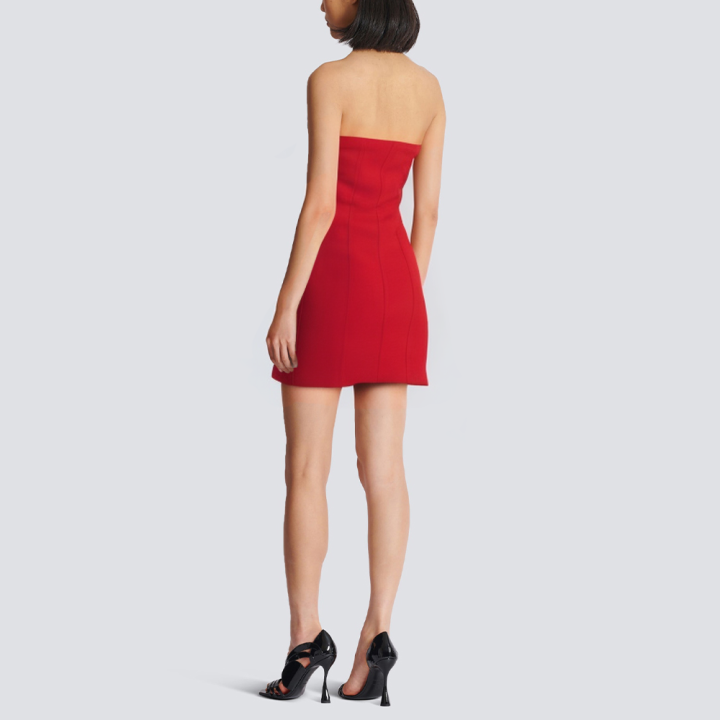 Strapless red casual short dress