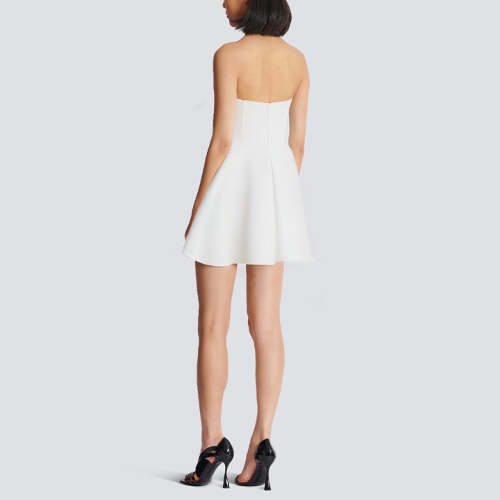 Strapless white zipper short dress