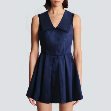 Lapel navy sleeveless short dress