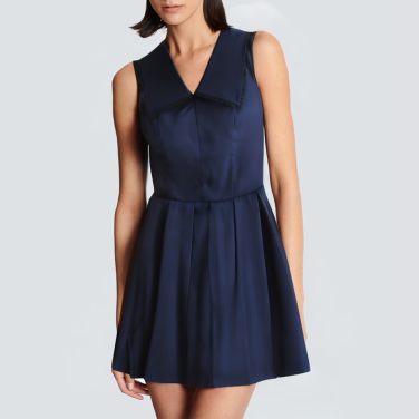 Lapel navy sleeveless short dress