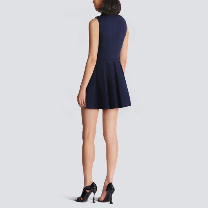 Lapel navy sleeveless short dress