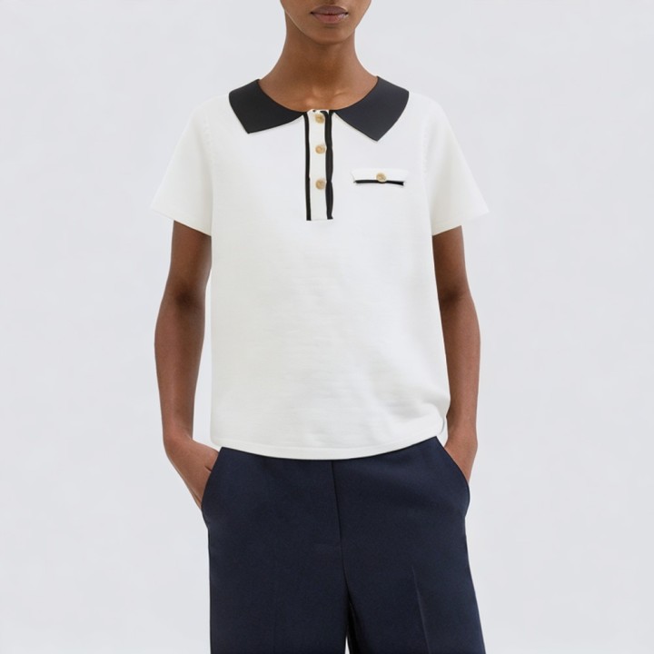 Solid color button casual fashion t-shirt