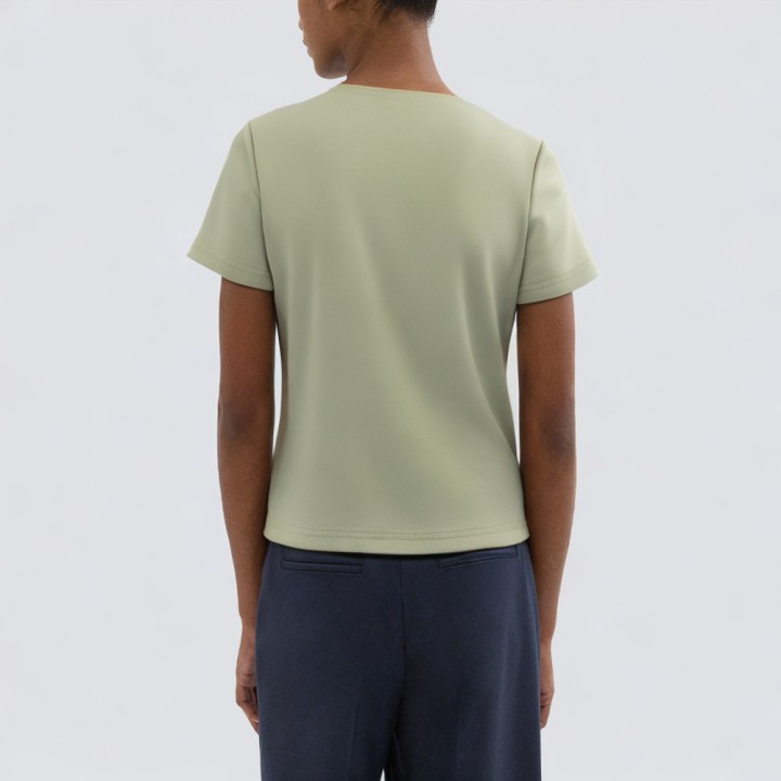 Solid color square collar front pleated short sleeves
