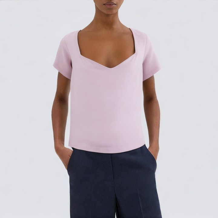 High-quality solid color square collar T-shirt