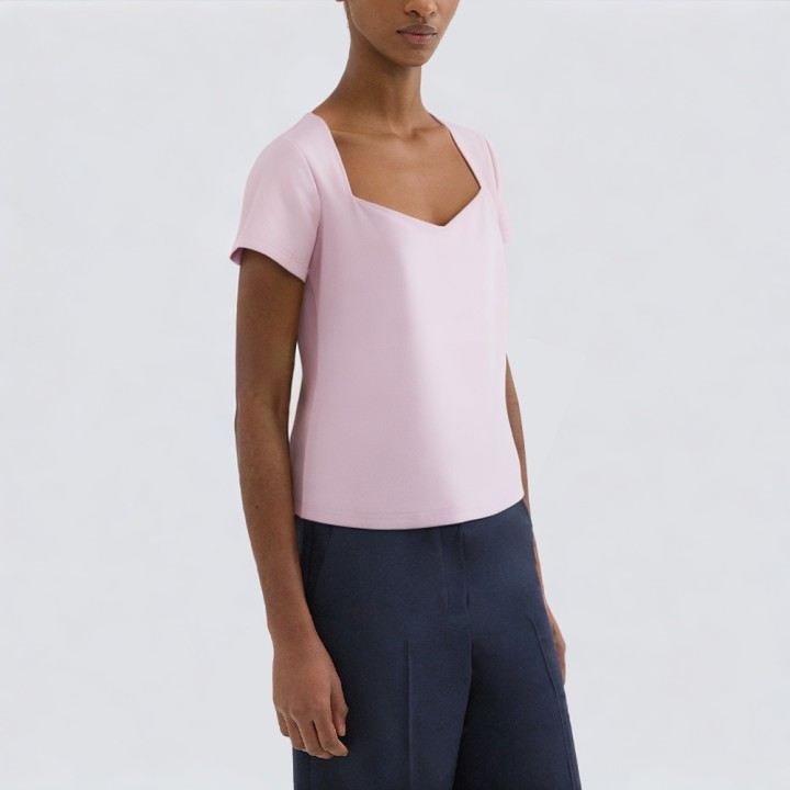 High-quality solid color square collar T-shirt