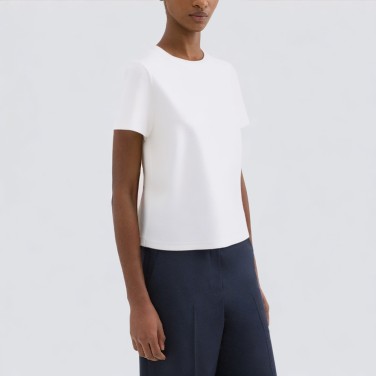 Round neck white letter embroidered T-shirt