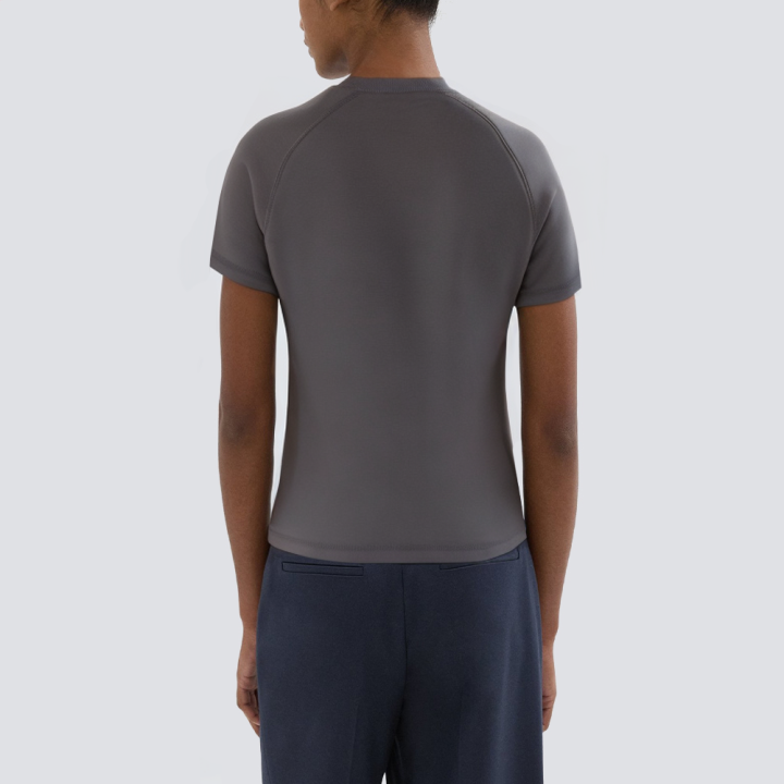Dark grey crew neck knitted ladies short T-shirt