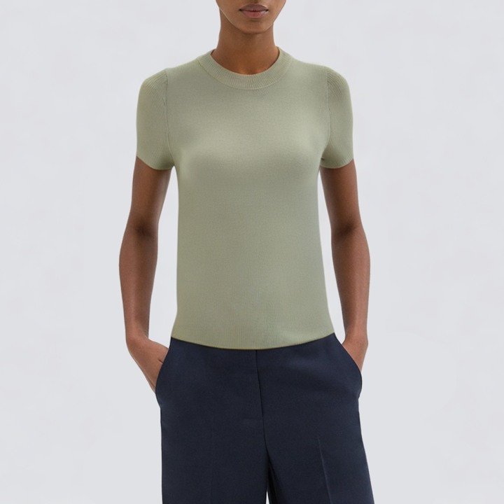 Casual green crew neck knitted women's T-shirt