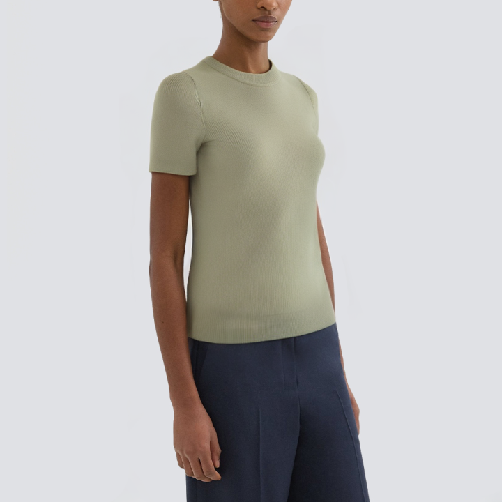 Casual green crew neck knitted women's T-shirt