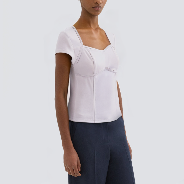 Purple square neck slim fit women's T-shirt