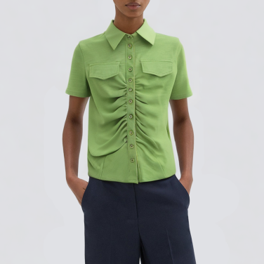 Ladies lapel button-down casual T-shirt
