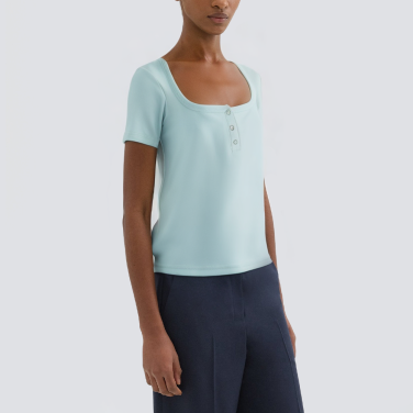 Square collar button down casual women's short T-shirt