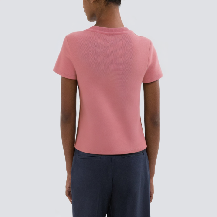 Round neck solid color knitted short sleeve ladies T-shirt