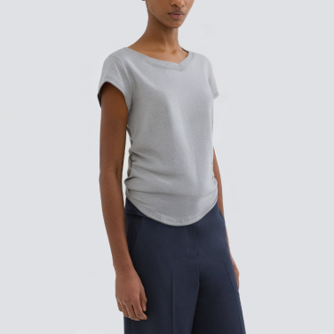 V-neck side pleated casual women's T-shirt