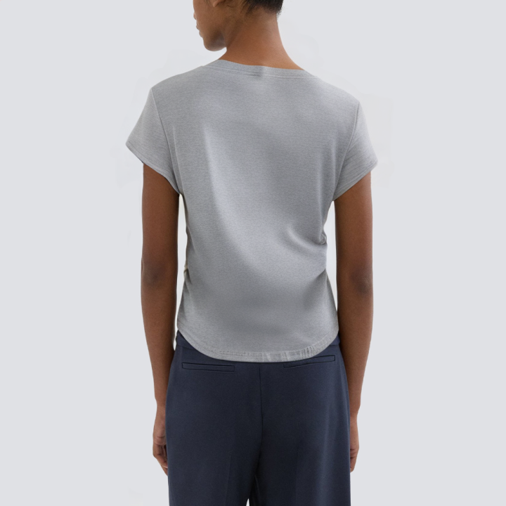 V-neck side pleated casual women's T-shirt