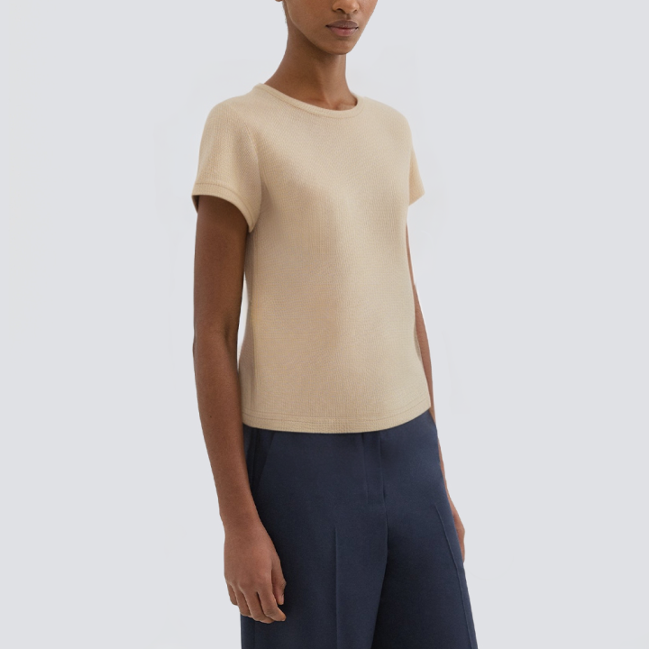 Fashion khaki round neck women's T-shirt