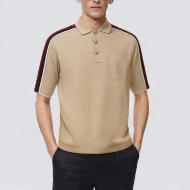 Men's short-sleeved polo shirt with shoulder stripes