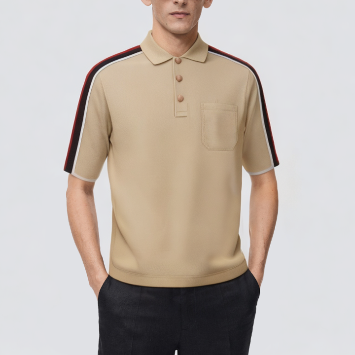 Men's short-sleeved polo shirt with shoulder stripes