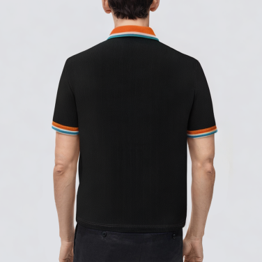 Black knitted striped short-sleeved men's polo shirt